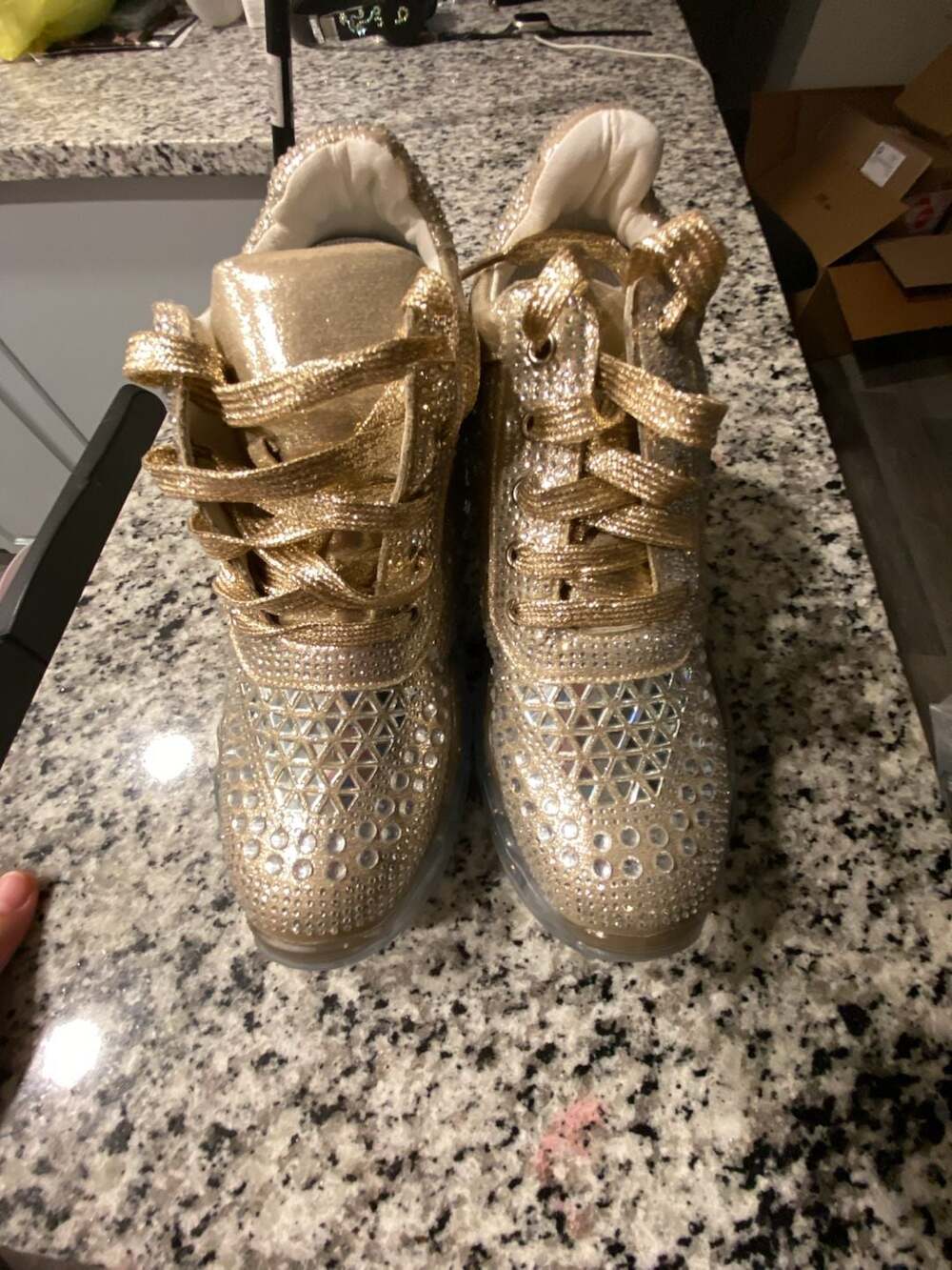 Anthony Wang Collection Rhinestone Embellished Gold Platform Sneakers